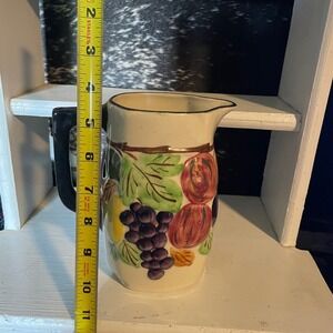 Vintage‎ Blue Ridge China Pitcher Fruit Design Cream Ivory Black Accent 9" Tall